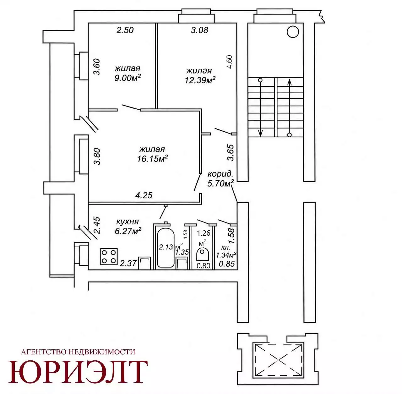  54,24м.кв., комнат 3, Барановичи