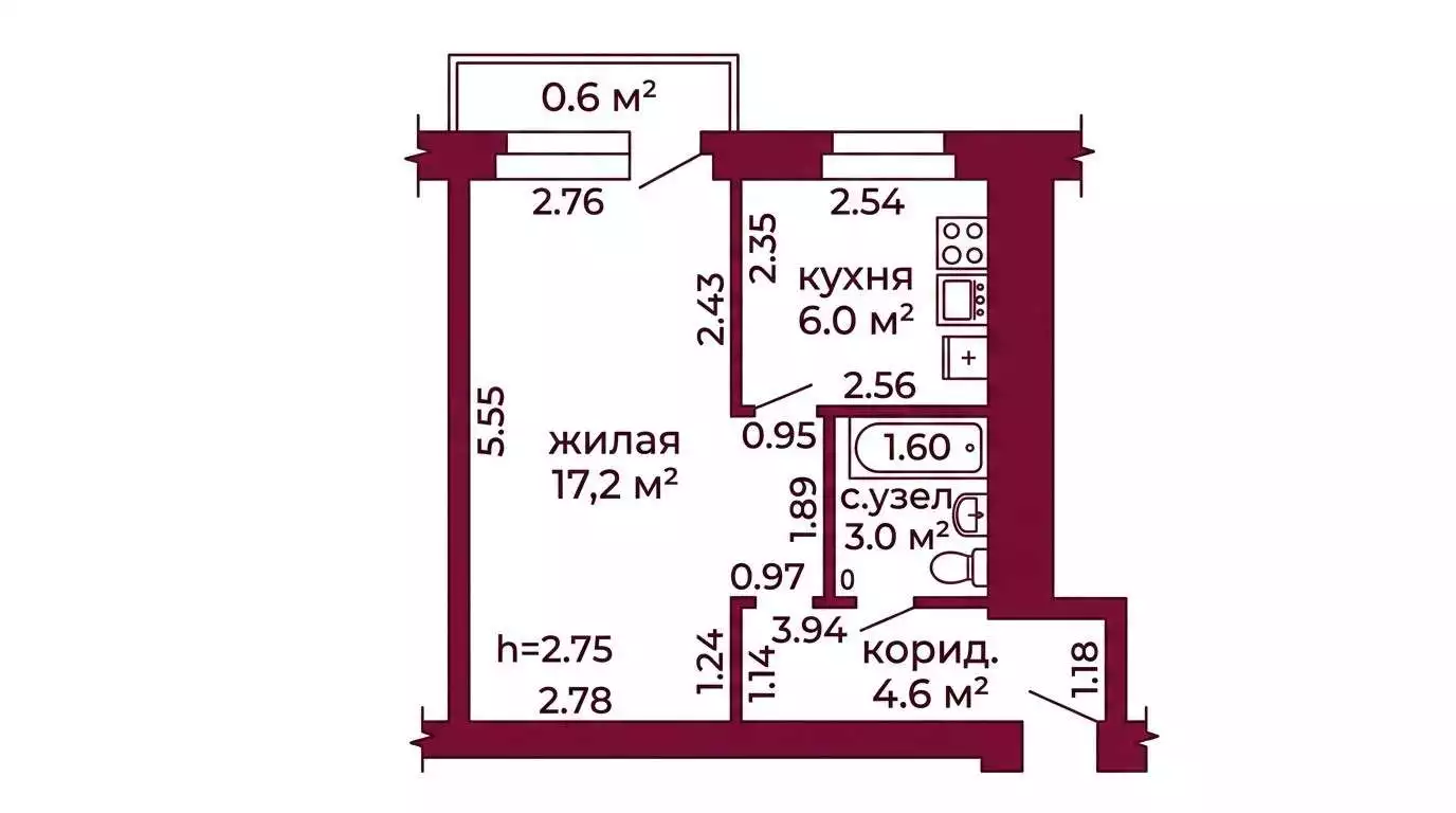  31,5м.кв., комнат 1, Гродно
