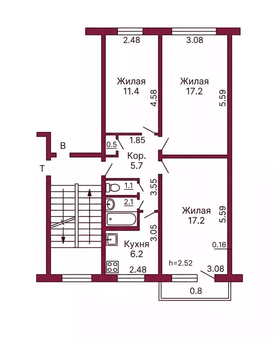  62,2м.кв., комнат 3, Гродно