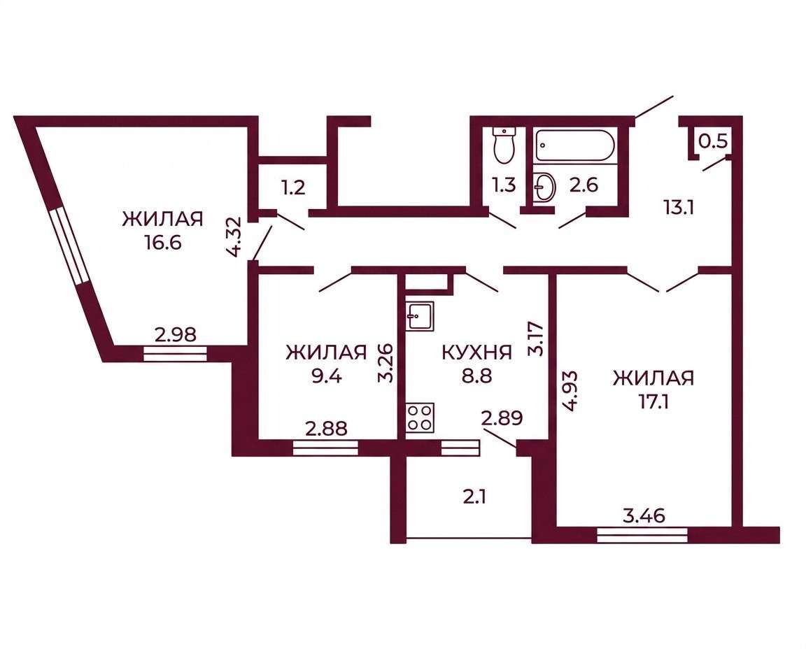  70,6м.кв., комнат 3, Гродно