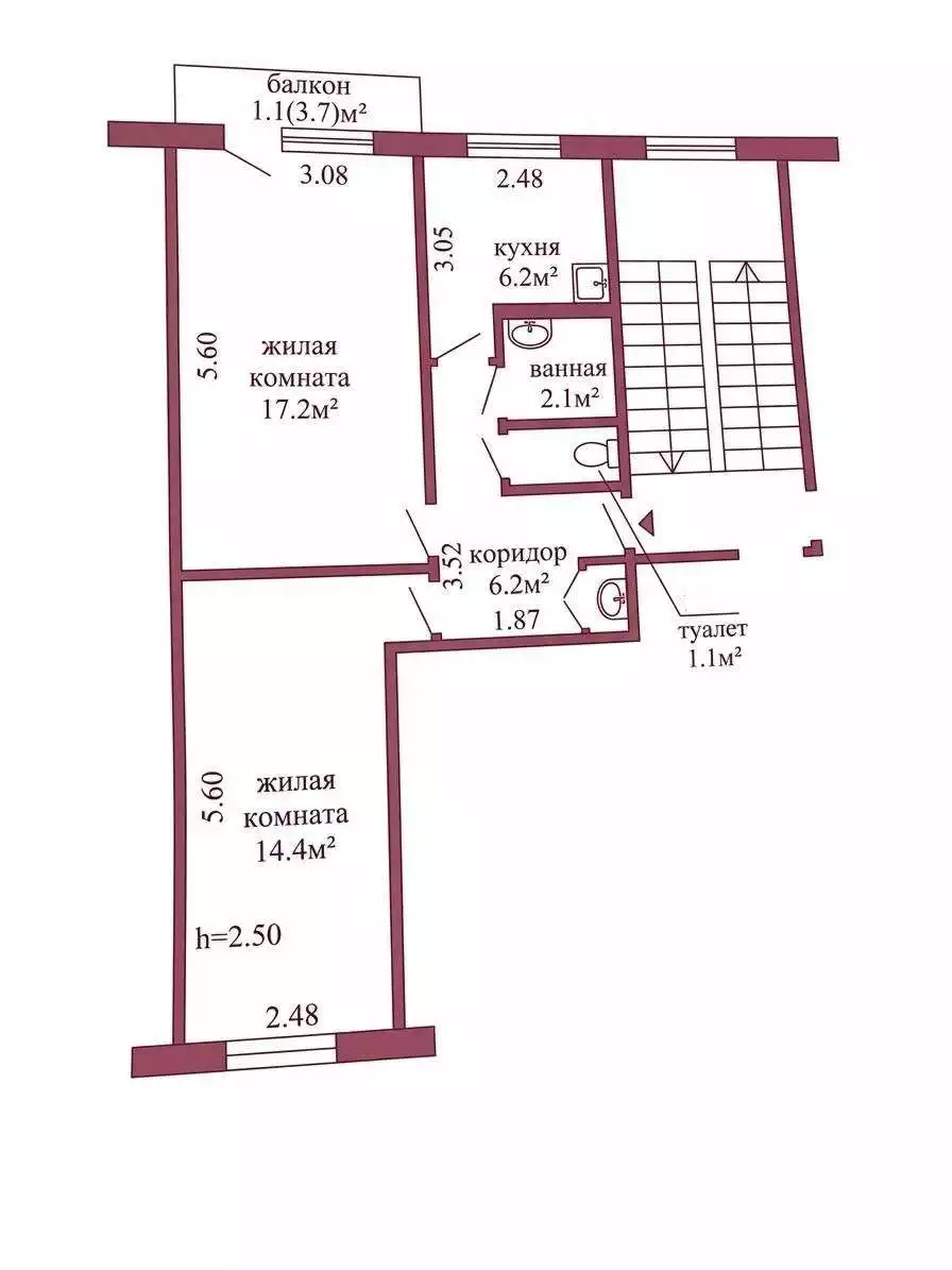  47.2м.кв., комнат 2, Наталья