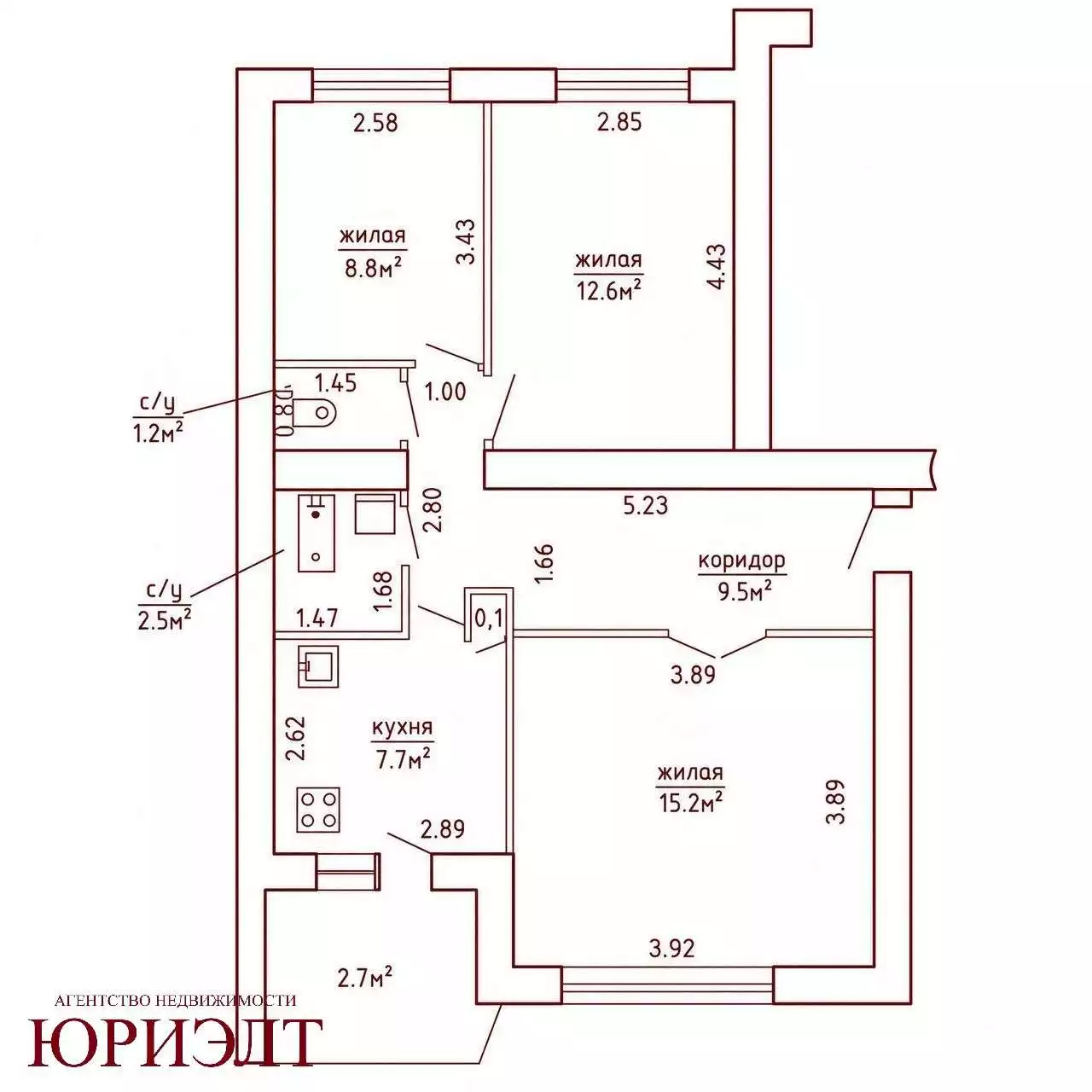 60,4м.кв., комнат 3, Отправить