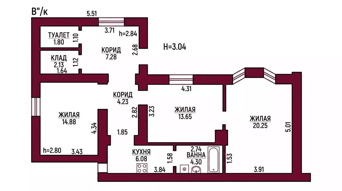  75м.кв., комнат 3, Скиделя