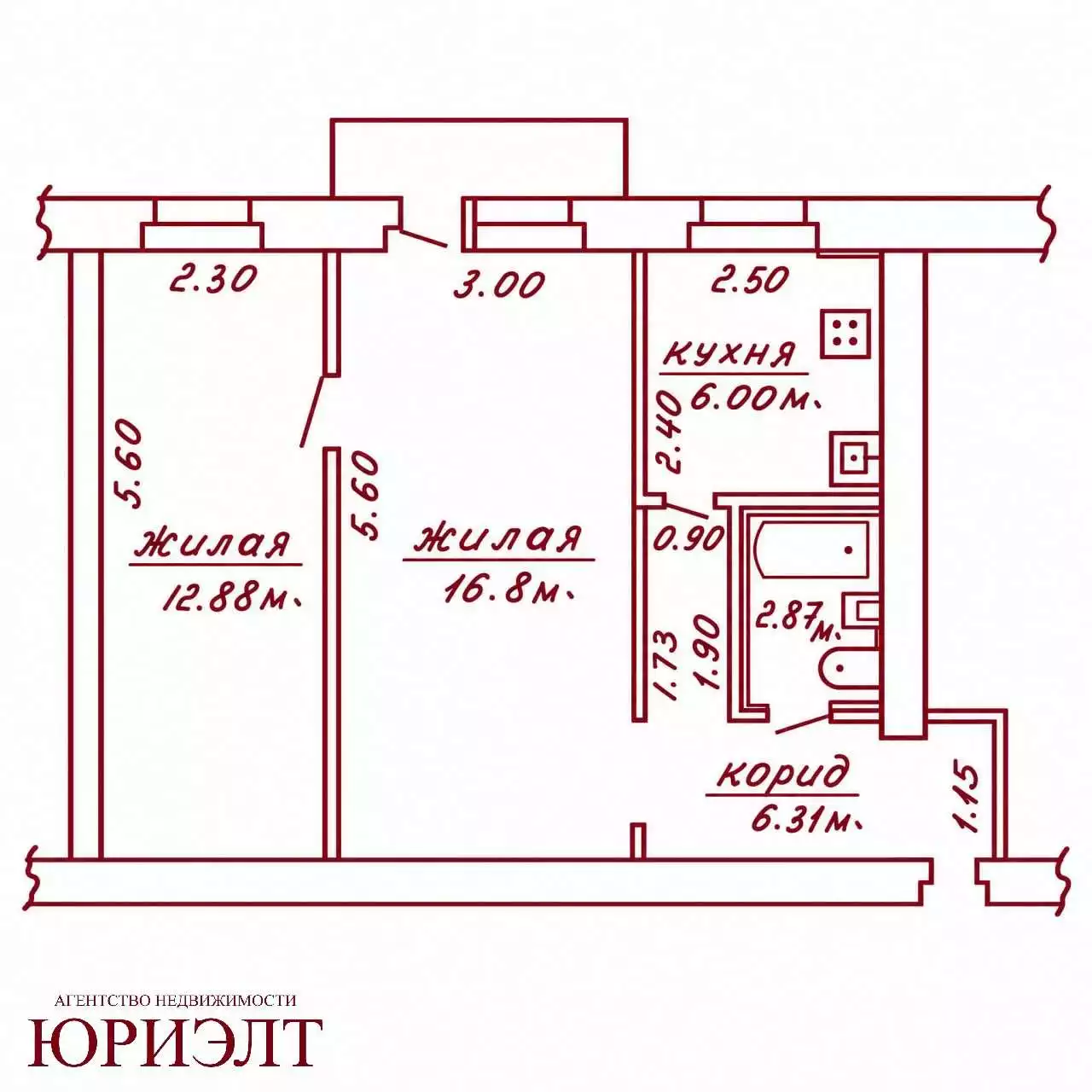  45.49м.кв., комнат 2, Преимущества